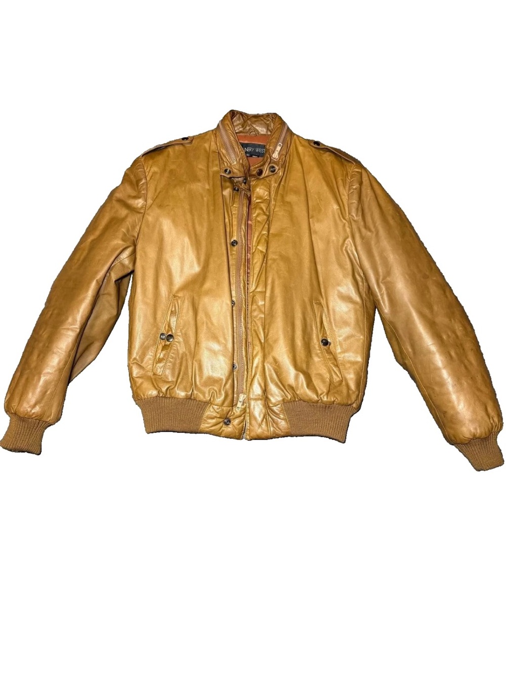 Vintage Wings By Tannery West Mens Leather Bomber Jacket Tan Size 40